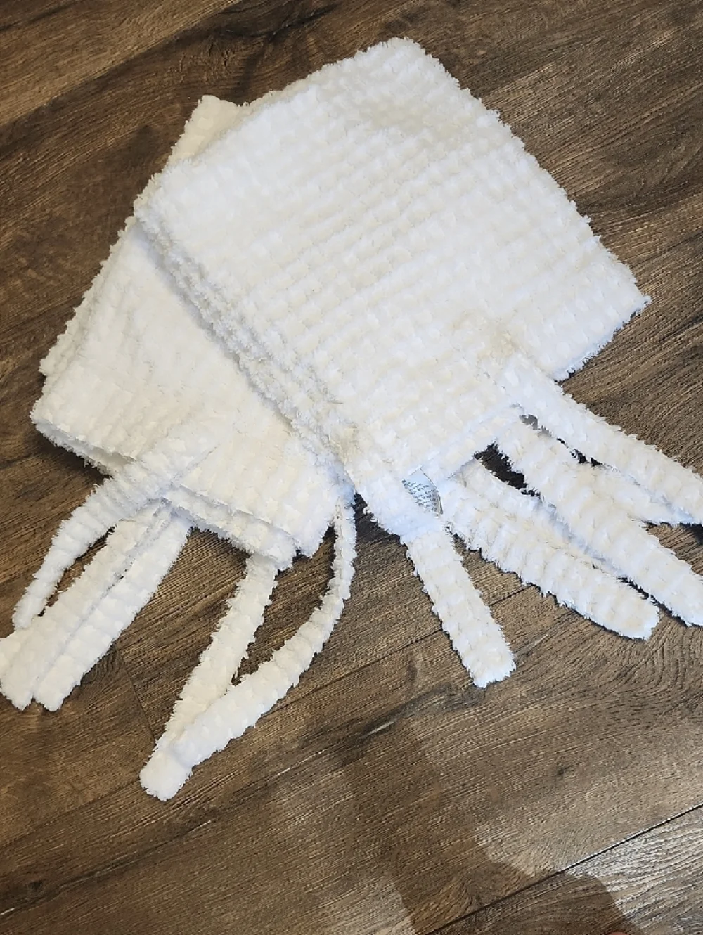 White Plush Pillow Cover With Ties - Soft Textured Comfort.